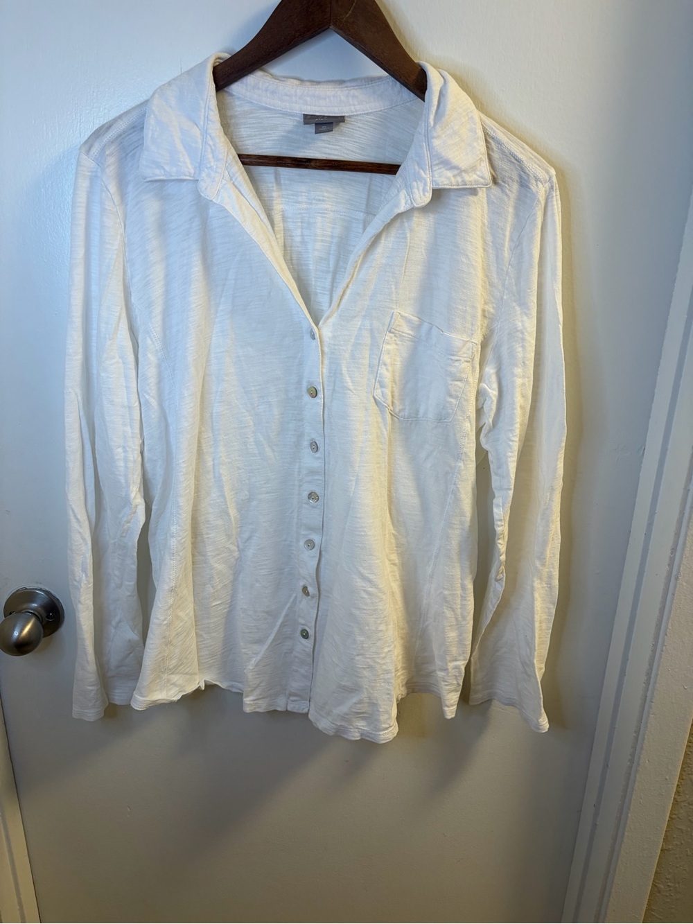 J.Jill White Cotton Slub Button Front Shirt Women’s XL Relaxed Coastal